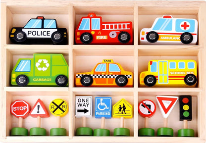 Set de autos y señales de tránsito