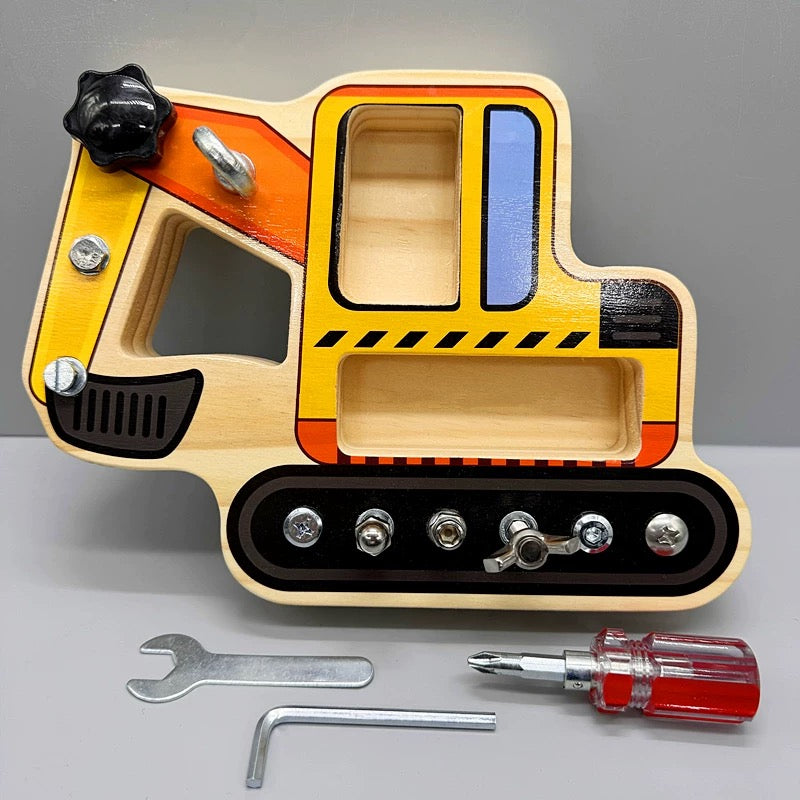Excavadora con tornillos y herramientas