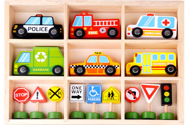 Set de autos y señales de tránsito