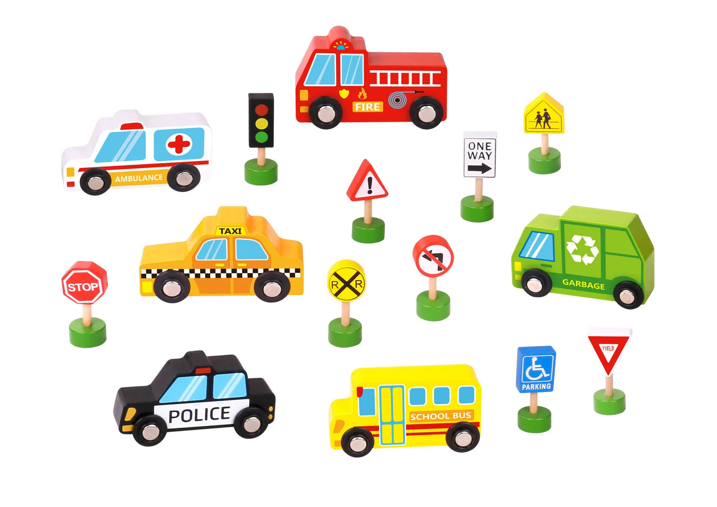 Set de autos y señales de tránsito